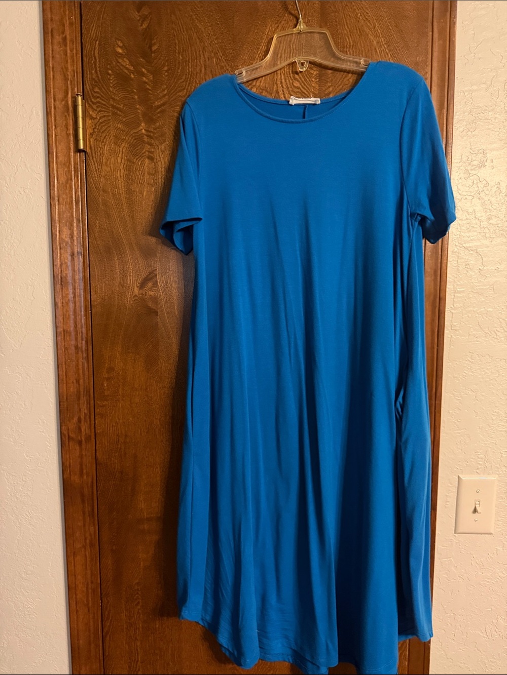 Casual Blue Short-Sleeve Swing Dress - Women